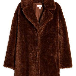 Topshop | Dark Brown Faux Fur Coat